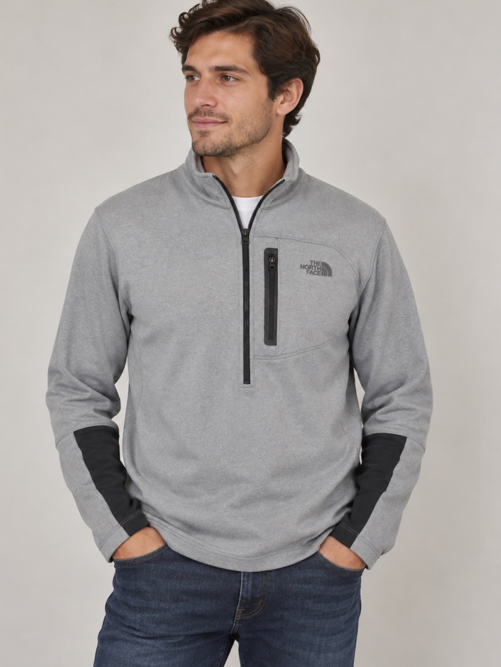 The North Face Gray Quarter Zip Pullover M Gorpcore Hiking Outdoorsy Athleisure